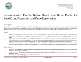Recommended Florida Native Beach and Dune Plants for Beachfront Properties and Dune Restoration