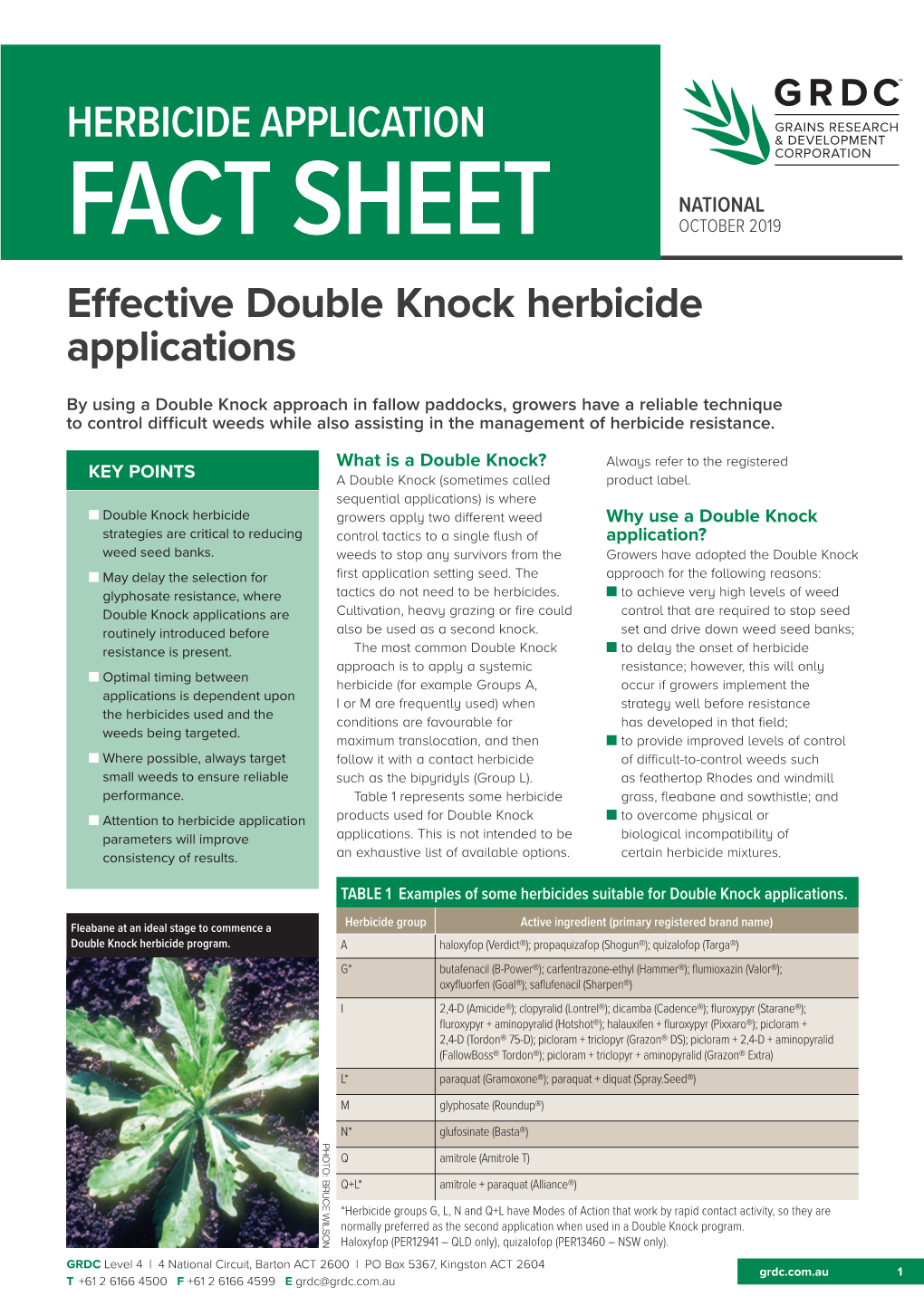 Herbicide Application Fact Sheet Effective Double Knock Herbicide