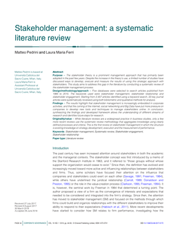 Stakeholder Management: a Systematic Literature Review