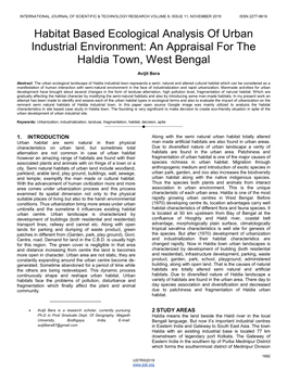 Habitat Based Ecological Analysis of Urban Industrial Environment: an Appraisal for the Haldia Town, West Bengal