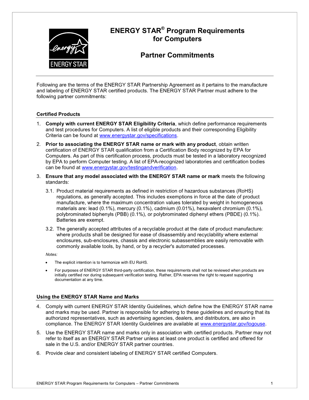 ENERGY STAR Computers Final Version 8.0 Specification- Rev. April