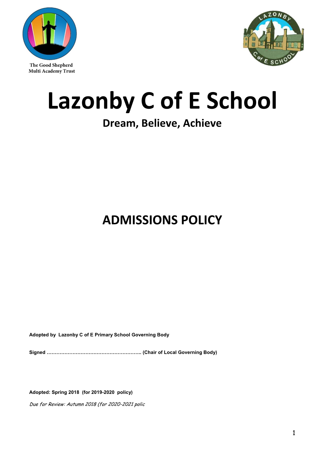 Lazonby CE School Admissions Policy 2019-20