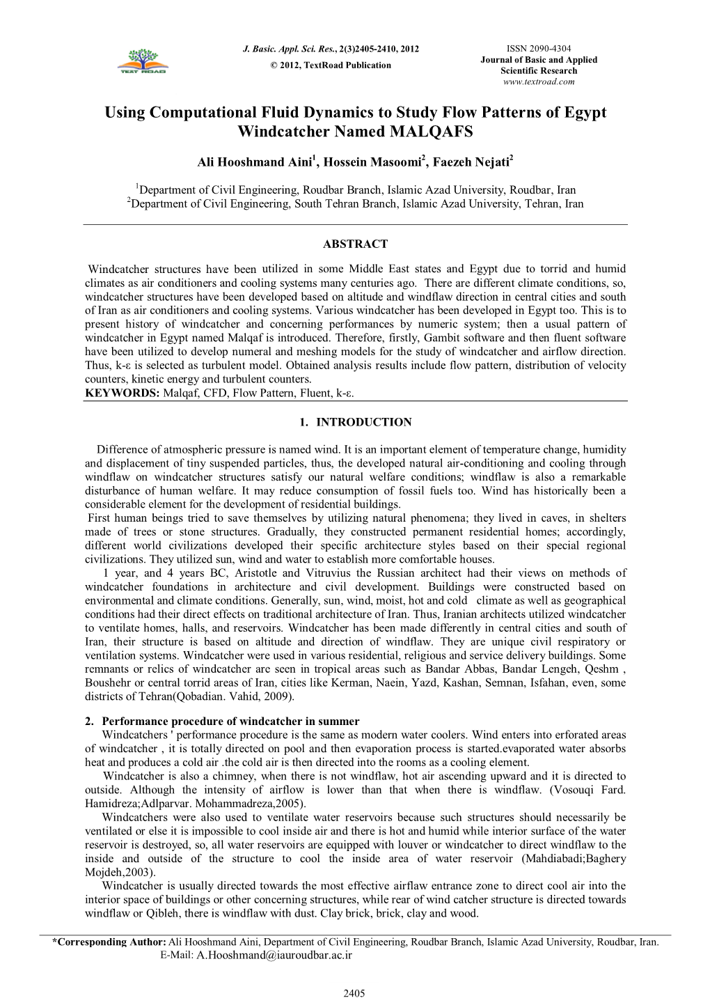 Using Computational Fluid Dynamics to Study Flow Patterns of Egypt Windcatcher Named MALQAFS