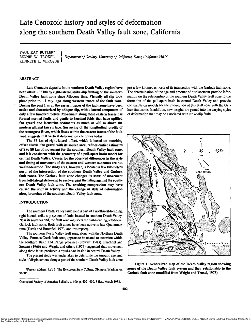 Late Cenozoic History and Styles of Deformation Along the Southern Death Valley Fault Zone, California