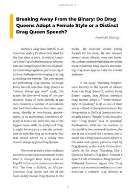 Do Drag Queens Adopt a Female Style Or a Distinct Drag Queen Speech? Hannah Essing