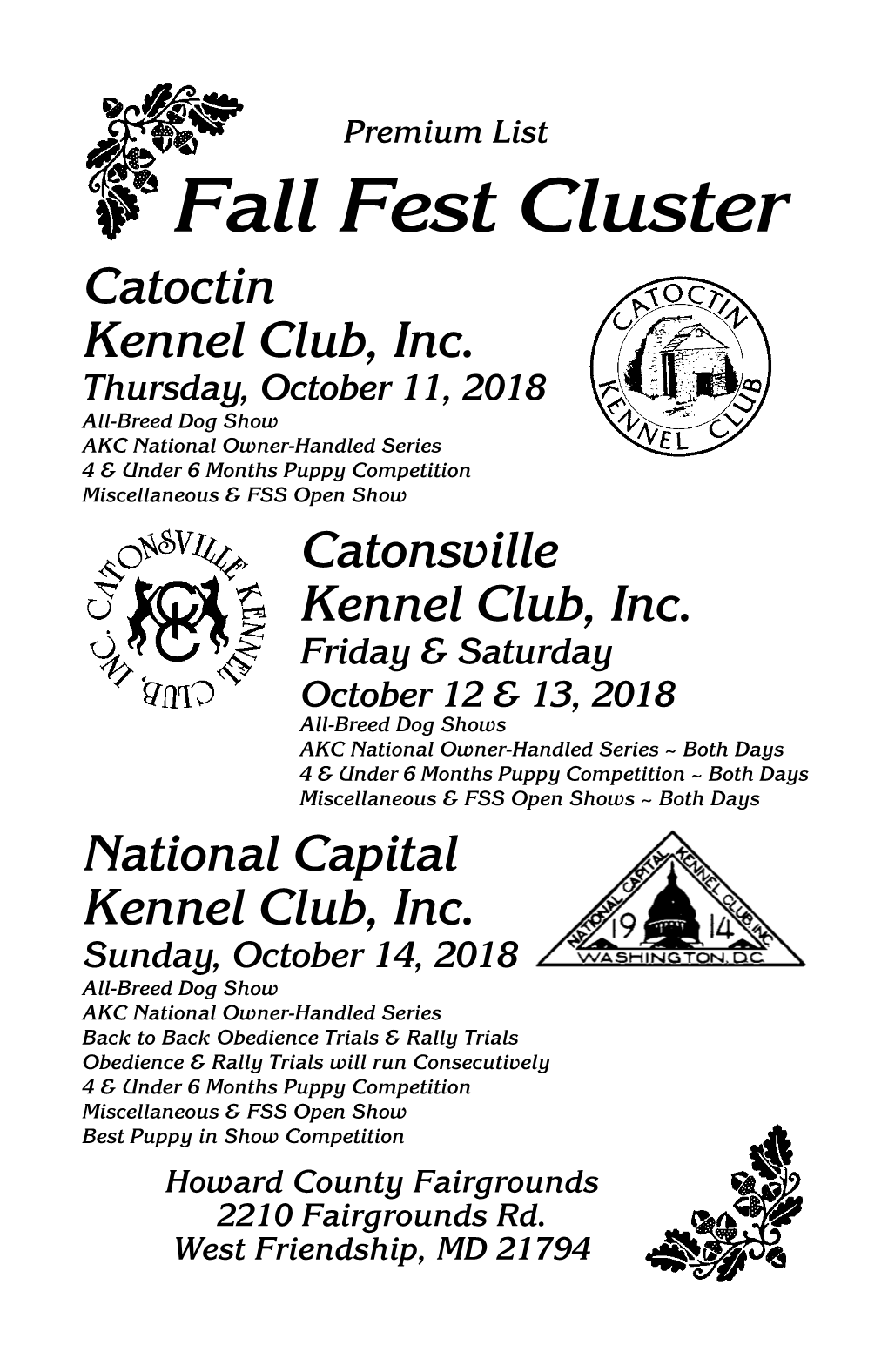 Fall Fest Cluster Catoctin Kennel Club, Inc