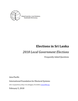 IFES Faqs on Elections in Sri Lanka: 2018 Local Government Elections