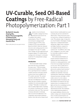 UV-Curable, Seed Oil-Based Coatings by Free-Radical Photopolymerization