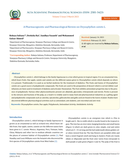 A Pharmacognostic and Pharmacological Review on Chrysophyllum Cainito L