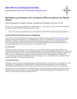 Distribution, Geochemistry, and Correlation of Pliocene Tephra in the Pajarito Plateau Giday Woldegabriel, Amanda P