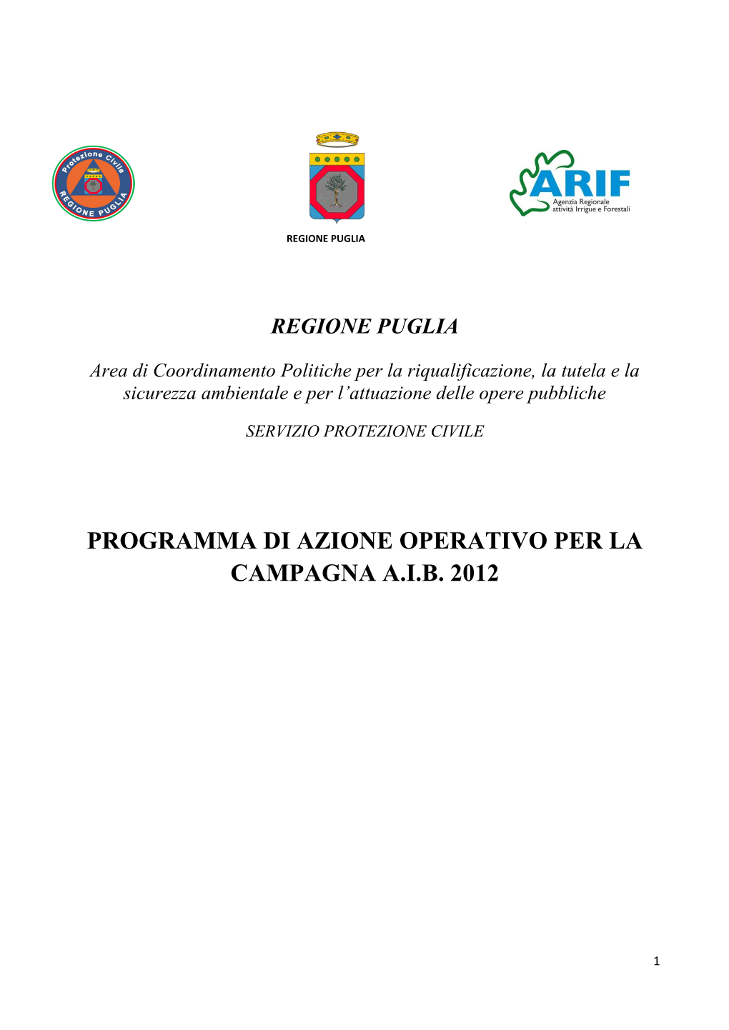 Programma Di Azione Operativo Per La Campagna A.I.B. 2012