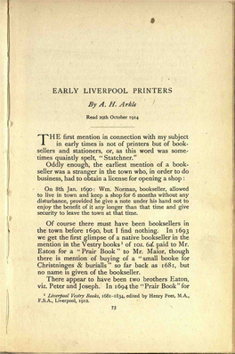 EARLY LIVERPOOL PRINTERS by A