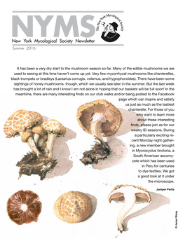 Nymsnew York Mycological Society Newsletter Summer 2016