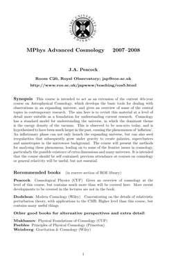 Mphys Advanced Cosmology 2007–2008