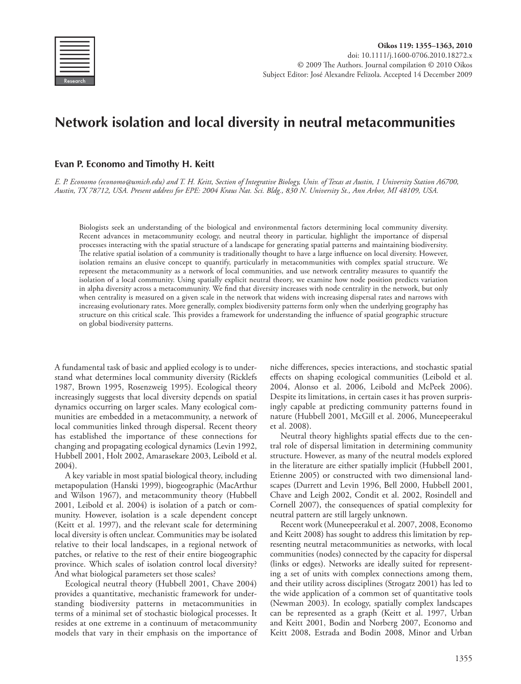 Network Isolation and Local Diversity in Neutral Metacommunities