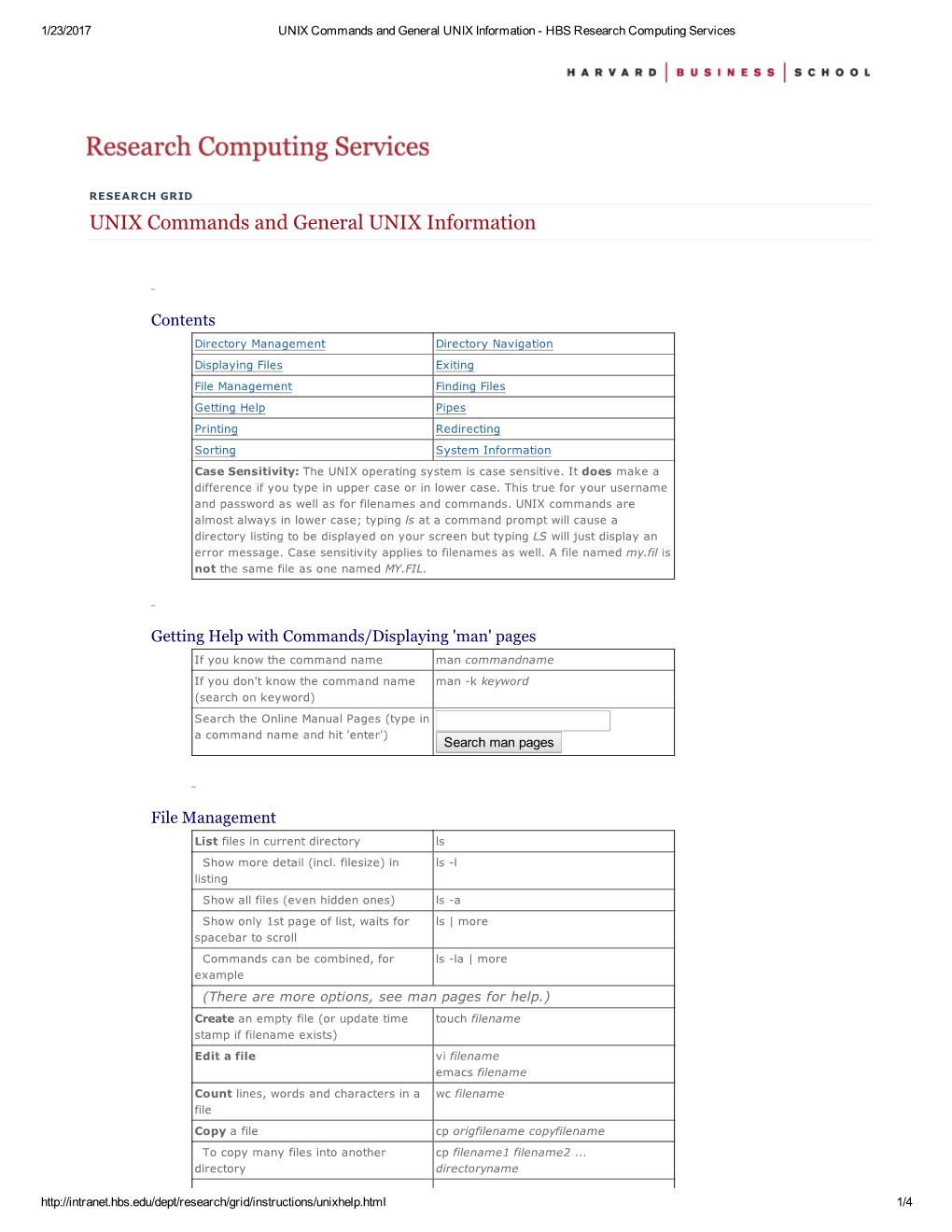 UNIX Commands and General UNIX Information ­ HBS Research Computing Services