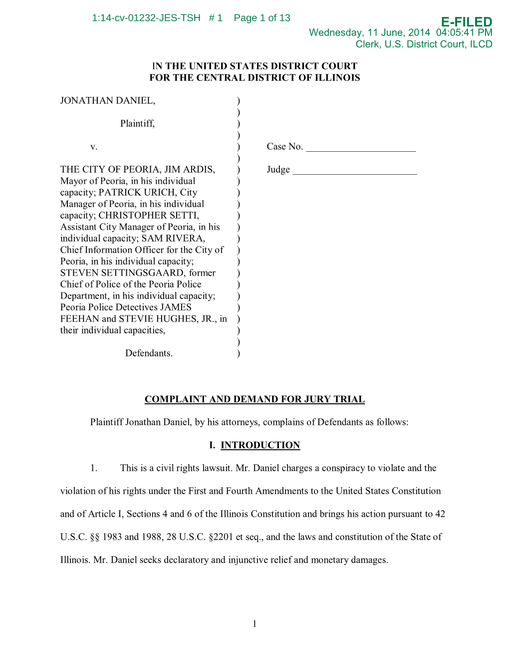 E-FILED Wednesday, 11 June, 2014 04:05:41 PM Clerk, U.S