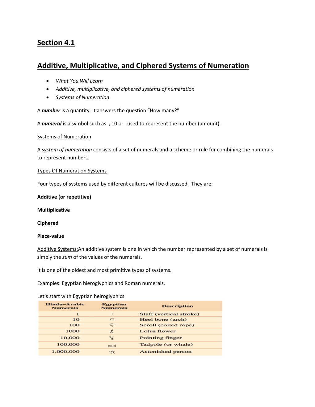 Section 4.1 Additive, Multiplicative, and Ciphered Systems of Numeration