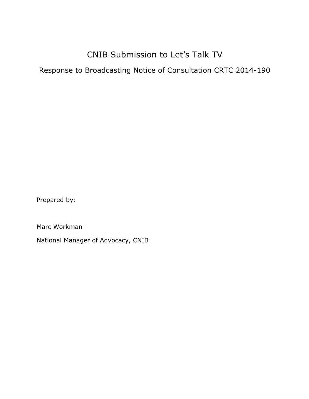 CNIB Submission to Let S Talk TV