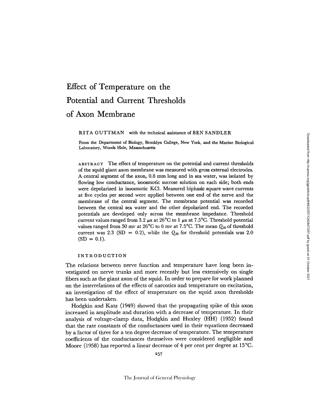 Effect of Temperature on the Potential and Current Thresholds of Axon Membrane