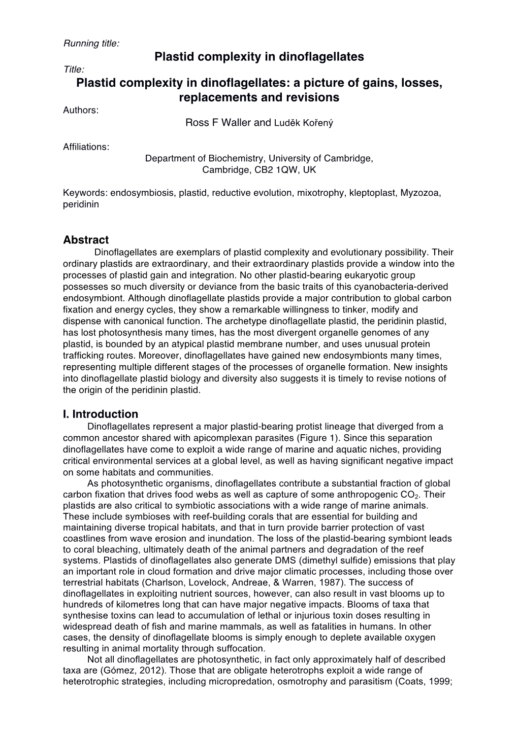 Dinoflagellate Plastids Waller and Koreny Revised