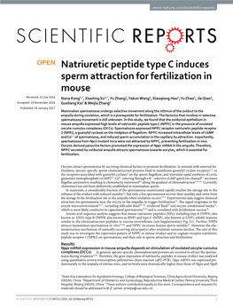 Natriuretic Peptide Type C Induces Sperm Attraction for Fertilization In