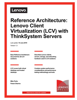 Reference Architecture: Lenovo Client Virtualization (LCV) with Thinksystem Servers