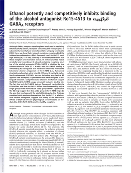 Ethanol Potently and Competitively Inhibits Binding of the Alcohol Antagonist Ro15-4513 to ␣4/6␤3␦ GABAA Receptors H