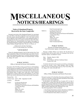 Miscellaneous Notices/Hearings