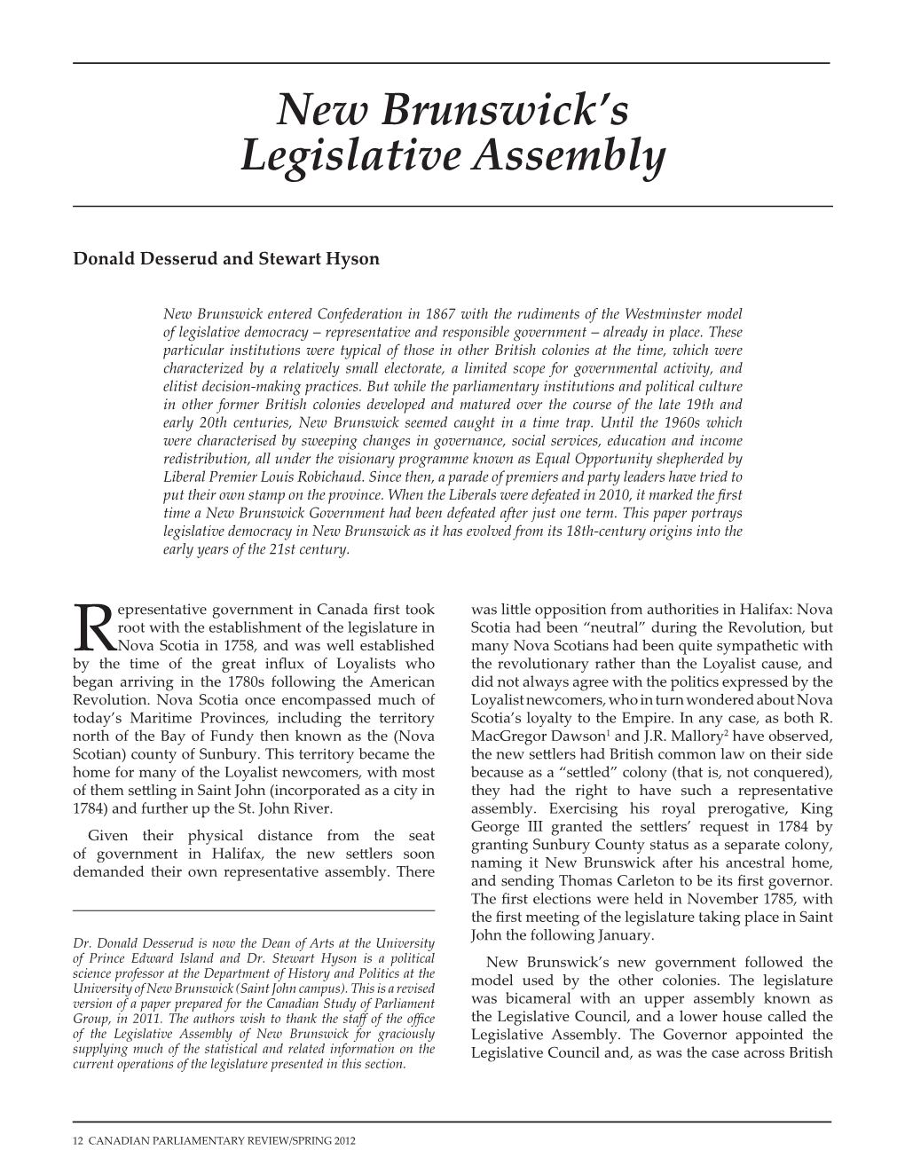 New Brunswick's Legislative Assembly