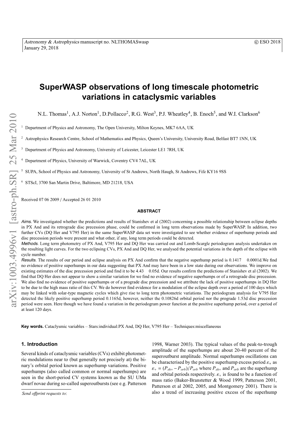 Superwasp Observations of Long Timescale Photometric Variations In