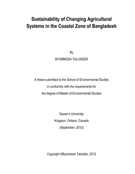 Sustainability of Changing Agricultural Systems in the Coastal Zone of Bangladesh