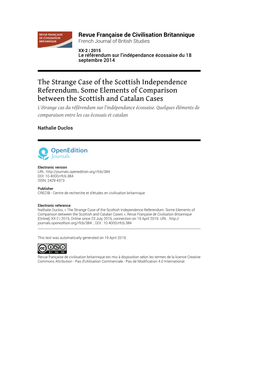 Revue Française De Civilisation Britannique, XX-2 | 2015 the Strange Case of the Scottish Independence Referendum