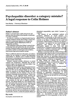 A Legal Response to Colin Holmes