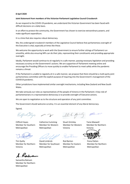 8 April 2020 Joint Statement from Members of The