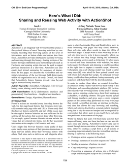 Sharing and Reusing Web Activity with Actionshot
