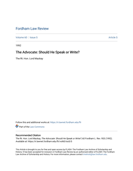 The Advocate: Should He Speak Or Write?