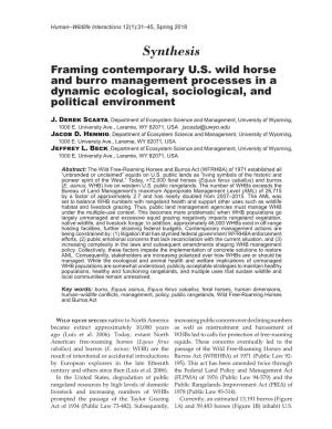 Framing Contemporary U.S. Wild Horse and Burro Management Processes in a Dynamic Ecological, Sociological, and Political Environment