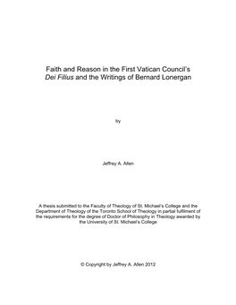 Faith and Reason in the First Vatican Council's Dei Filius and the Writings