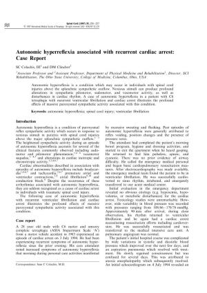 Autonomic Hyperreflexia Associated with Recurrent Cardiac Arrest