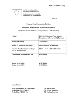 AIDCO/543/04-EN Orig. 1 Brussels, Proposal for a Commission