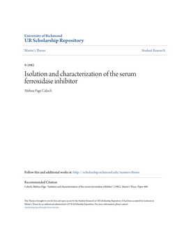 Isolation and Characterization of the Serum Ferroxidase Inhibitor Melissa Page Calisch