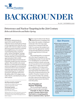 Deterrence and Nuclear Targeting in the 21St Century Rebeccah Heinrichs and Baker Spring