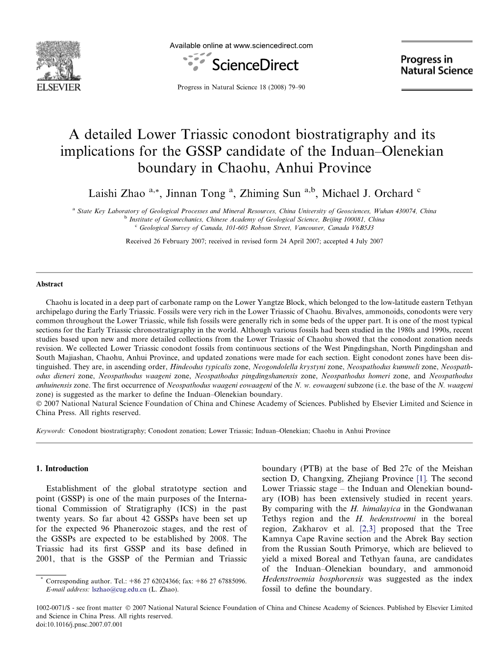 A Detailed Lower Triassic Conodont Biostratigraphy and Its Implications for the GSSP Candidate of the Induan–Olenekian Boundary in Chaohu, Anhui Province