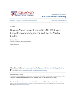 Peak-To-Mean Power Control in OFDM, Golay Complementary Sequences, and Reed–Muller Codes James A