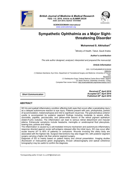 Sympathetic Ophthalmia As a Major Sight- Threatening Disorder