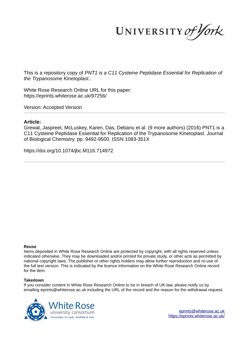 PNT1 Is a C11 Cysteine Peptidase Essential for Replication of the Trypanosome Kinetoplast