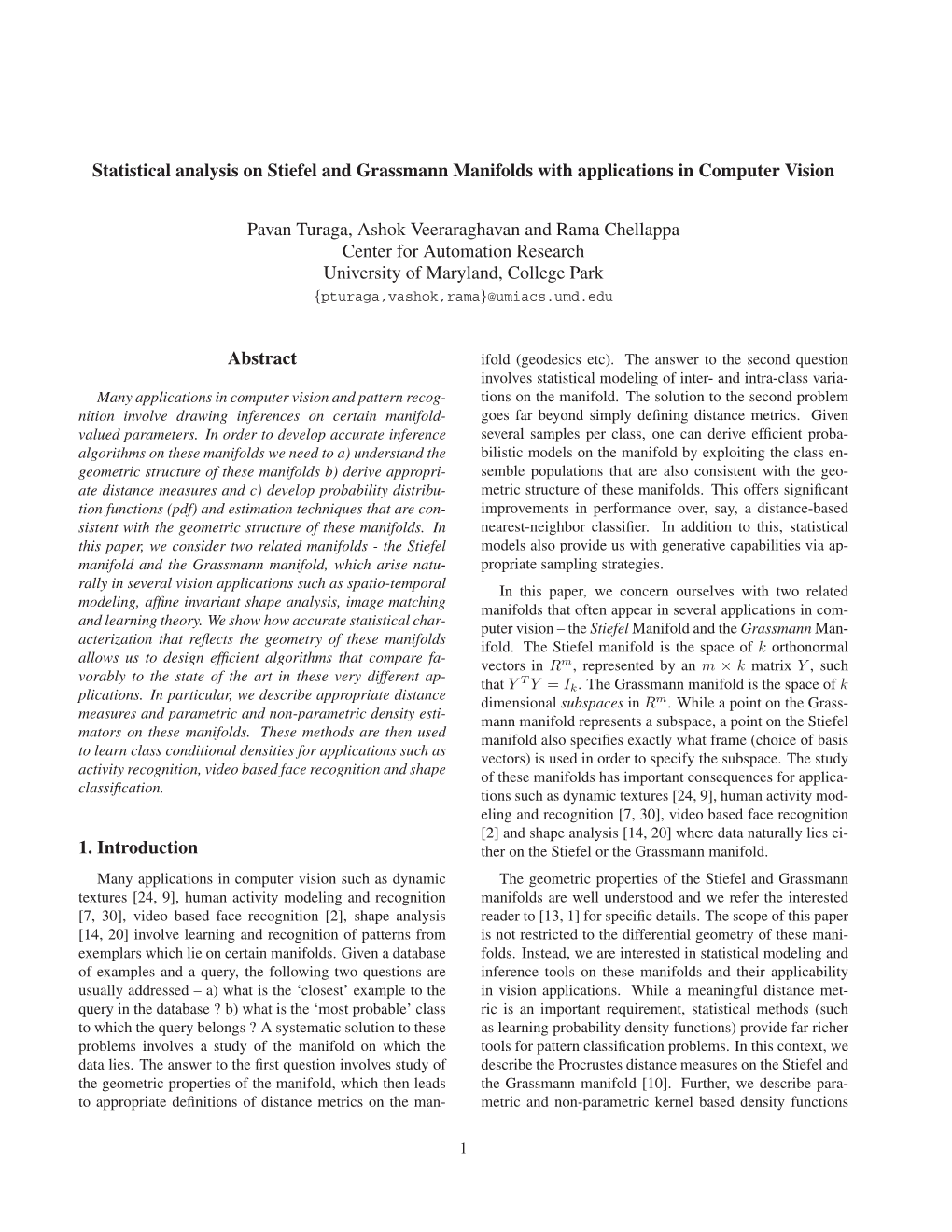 Statistical Analysis on Stiefel and Grassmann Manifolds with Applications in Computer Vision