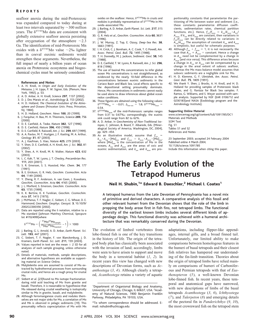 The Early Evolution of the Tetrapod Humerus