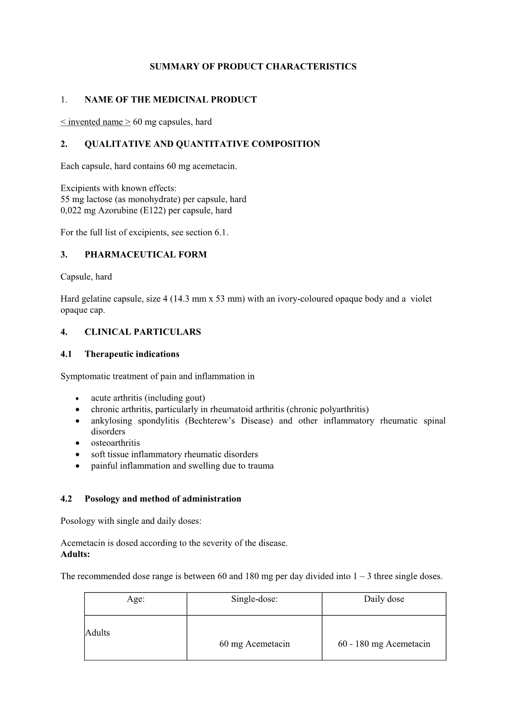 SUMMARY of PRODUCT CHARACTERISTICS 1. NAME of the MEDICINAL PRODUCT 60 ...